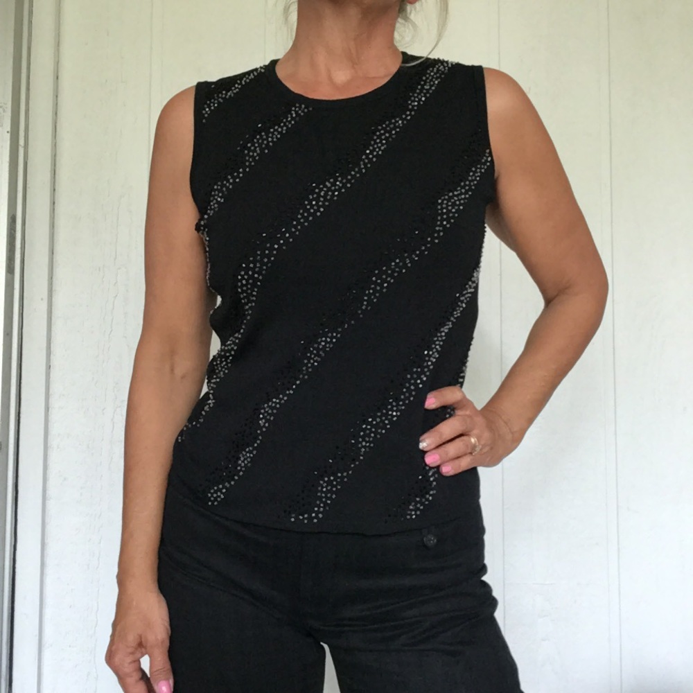CARDUCCI BLACK BEADED CREW NECK SLEEVELESS SHELL SMALL
